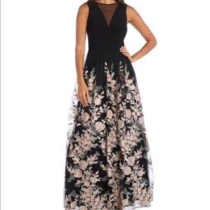 MORGAN & CO. BODICE WITH INSERT AND LONG EMBROIDERED SKIRT